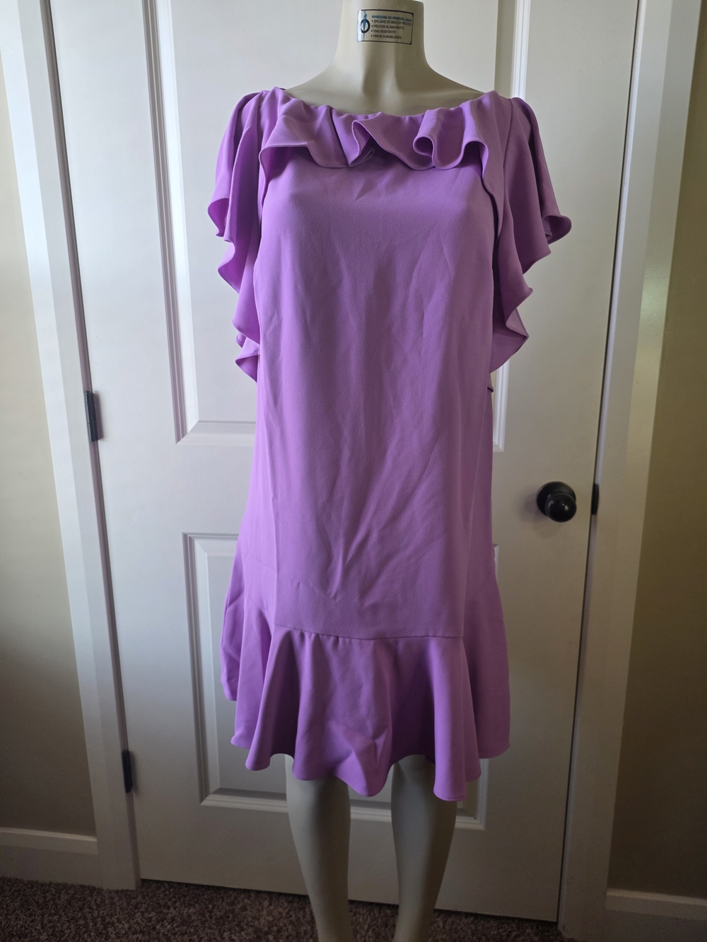 Trina Turk Lilac Shift Dress with Ruffle Accents